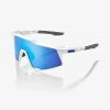 100 Percent Lunettes Vélo 100% Speedcraft Matte White HiPER Blue Multilayer Mirror Lens